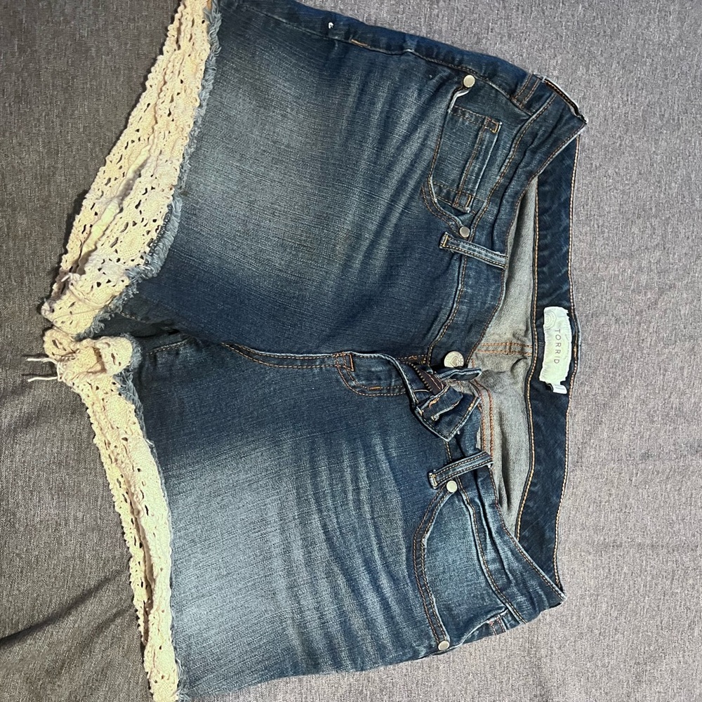 Denim Shorts with Lace Trim